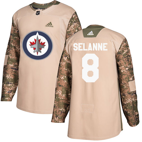 Adidas Jets #8 Teemu Selanne Camo Authentic Veterans Day Stitched NHL Jersey - Click Image to Close